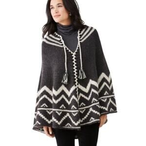 J. Jill One Size Women's Gray Off White Knit Poncho